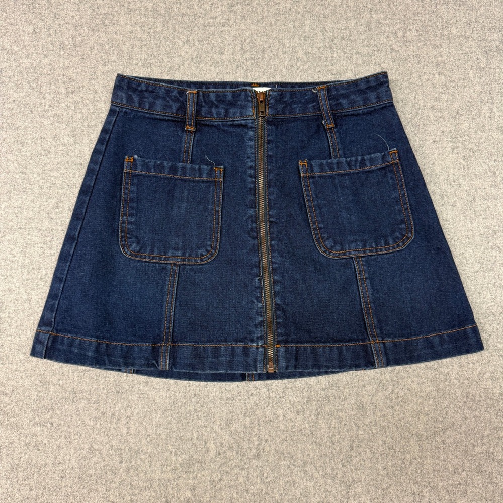 Forever 21 | Denim Mini Skirt | Size 26 | Dark Blue | Front Zip A-Line Skirt